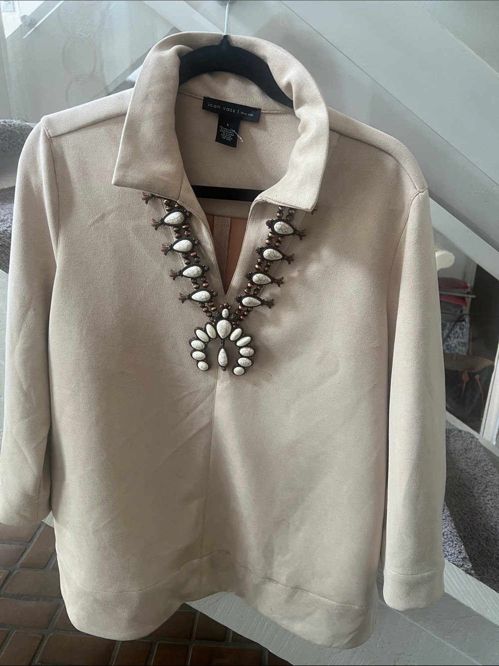 Joan Vass Cream Tunic in heavy luxury faux suede L